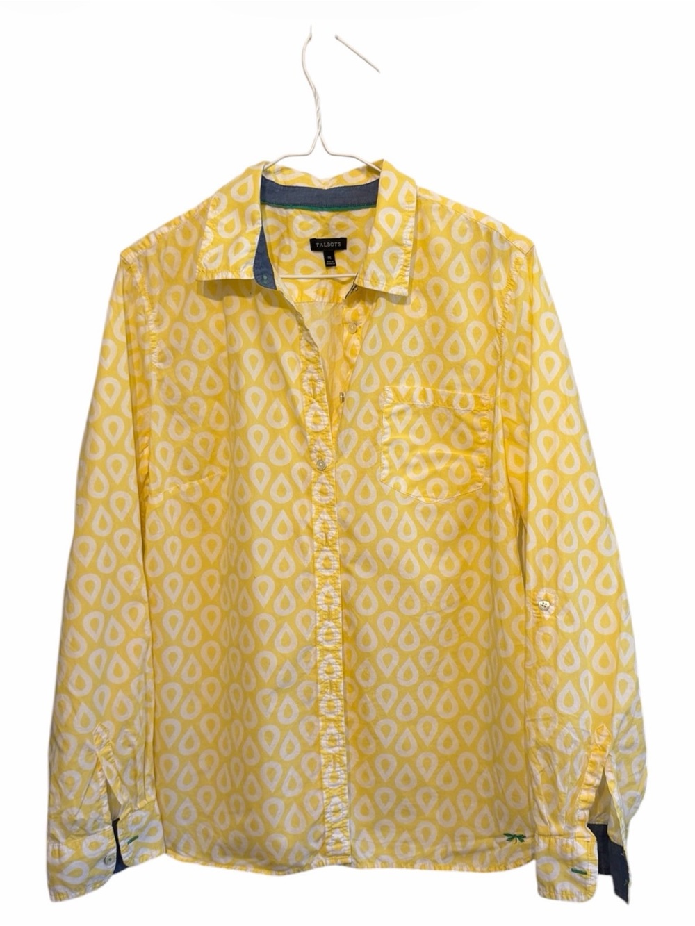 Talbots Yellow and White Geometric Button-Down Shirt